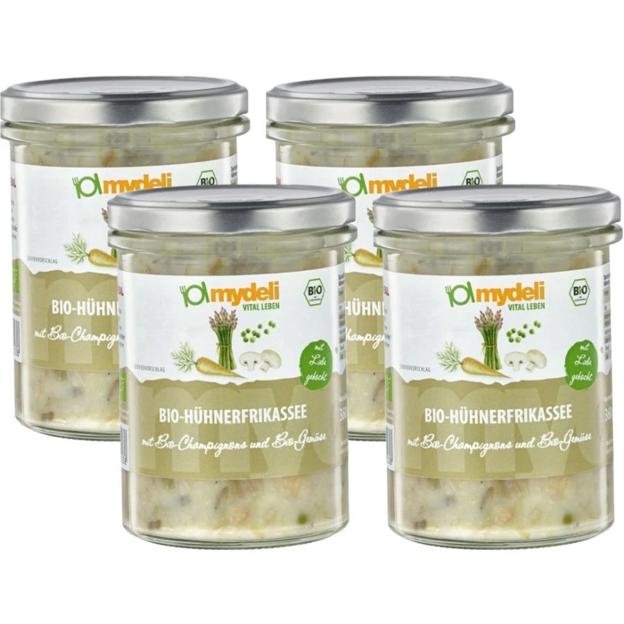 Bio Hühnerfrikassee Mit Champignons Und Gemüse, Ganzer Karton 4 Stück 1 Bio Hühnerfrikassee Mit Champignons Und Gemüse, Ganzer Karton 4 Stück